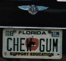 A florida plate that reads CHEW GUM