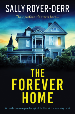 the forever home a blue house with lightso n against a yellow and blue sky with the title in yellow