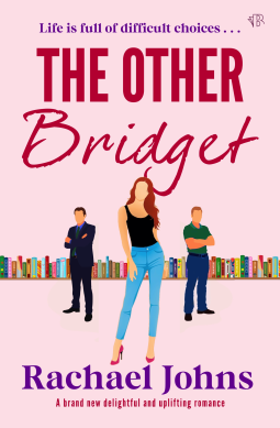 The Other Bridget by Rachael JOhns - faceless illutrations of a woman in a tank and jeans with two men in the background behind her with their arms folded