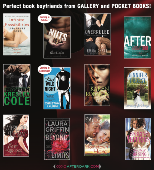 XOXO After Dark, aka Gallery and Pocket, with 12 different new releases including The Master by Kresley Cole, Lady be Good by Meredith Duran, and After by Anna Todd