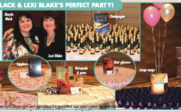 Tables full of mini champagne bottles, mugs, lipgloss, notepads and pens, shot glasses!