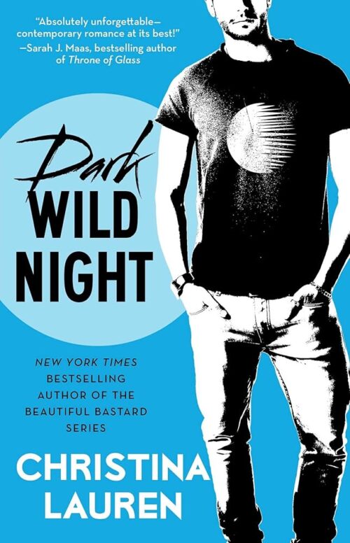 Dark Wild NIght - a black and white photograph of a man from the chin down in a tshirt and jeans with a blue background with the title and author in black and white 