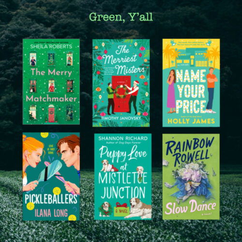 A collection of green contemporary covers on a background of green grass and trees