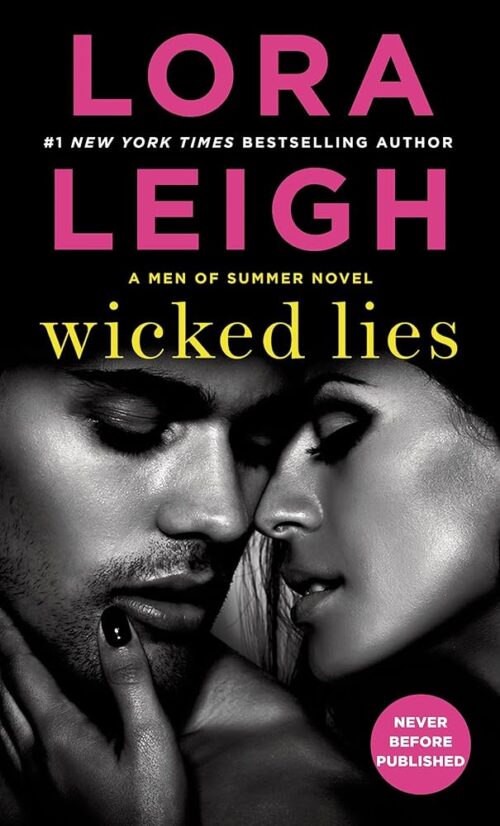 Wicked lies with the authors name in pink and the title in yellow with a black and white photograph of two people's faces close together the woman he looking at the man's chin and her hand is on his chin like sh'es trying to spot a pimple or something