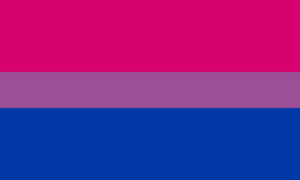 a striped flag with a fuchsia stripe across the top, lavender in the middle, and blue at the bottom, mixing pink and blue 