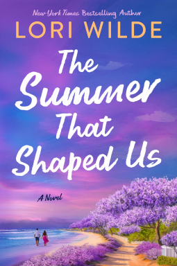 Lori Wilde - the summer that Shaped us - a sky above a lavender flowered tree stand by the water. The sky is purple blue and pink