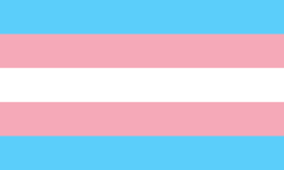 A flag alternating between blue stripes, pink stripes, and white in the middle 