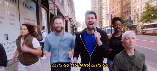a dude says LET'S GO LESBIANS while running down the street 