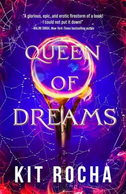 Queen of Dreams by Kit Rocha - a burning ring against a blue and pink sky 