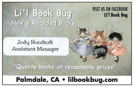 The ad for Lil Book Bug in California features some words about books and an illustration of three kittens dressed in shoes and little dresses dancing in a line 