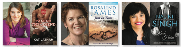 Rugby authors including Taming the Legend by Kat Latham, Just in Time by Rosalind James, Rock Hard by Nalini Singh
