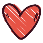 A sketched heart with red marker scribble mostly filling it in