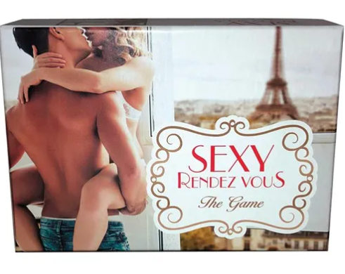A board game with the cover of a couple kissing in front of the Eiffel Tower.