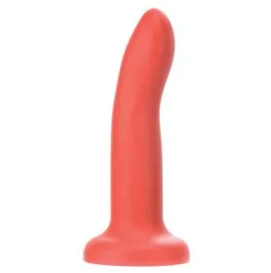 A peachy pink silicone dildo