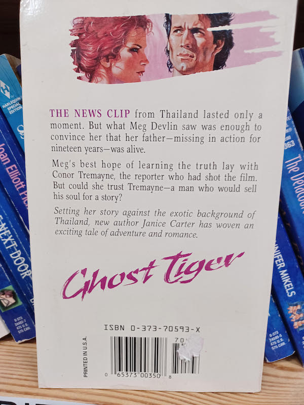 THE NEWS CLIP from Thailand lasted only a moment. But what Meg Devlin saw was enough to convince her that her father- missing in action for nineteen years-was alive. Meg's best hope of learning the truth lay with Conor Tremayne, the reporter who had shot the film. But could she trust Tremayne-a man who would sell his soul for a story? Setting her story against the exotic background of Thailand, new author Janice Carter has woven an exciting tale of adventure and romance.