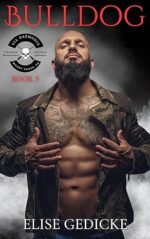 Bulldog by Elise Gedicke. A bald man with a large dark beard. He is wearing a tattered, brown leather jacket with no shirt underneath. The jacket is open, revealing a bunch of chest tattoos. His hands are raised and it looks like he's rubbing his nipples.