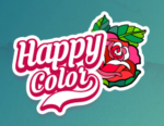 Happy Color Logo - the words happy color and then a paint by numbers rose with a leaf 