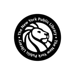 the NYPL logo of a sketched lion with the words The New York Public Library