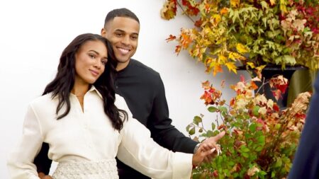 Grant and Zoe pose for fake engagement photos