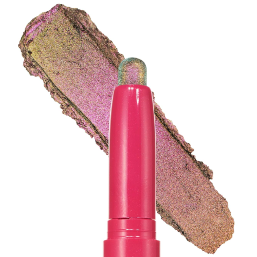 a pink eyeshadow stick with a smear of color behind it that's a light brown with a pink shimmer