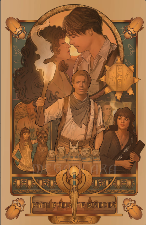 An art deco style movie poster for The Mummy with Brendan Fraser