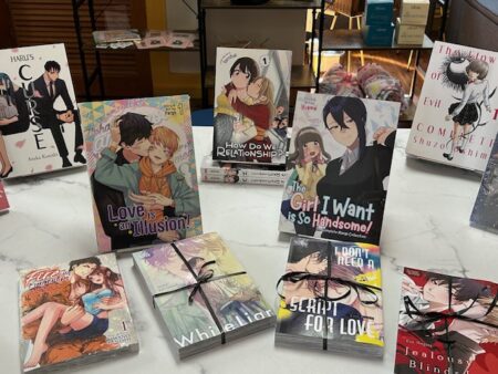 A table of romance manga including The Girl I want is so Handsome, Script for Love, White Liar, and Love is an Illusion