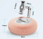A pink fluffy donut base with a depression in the middle, and an arm designed to hold a phone, Switch, tablet, or eReader