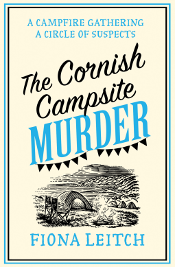 the cornish campsite murder - a black and white illustration with blue accents 