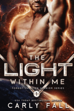The Light Within Me by Carly Fall. A shirtless, headless man in floating in space with an exploding planet behind him. One arm is raised and his chin is tilted toward his armpit.