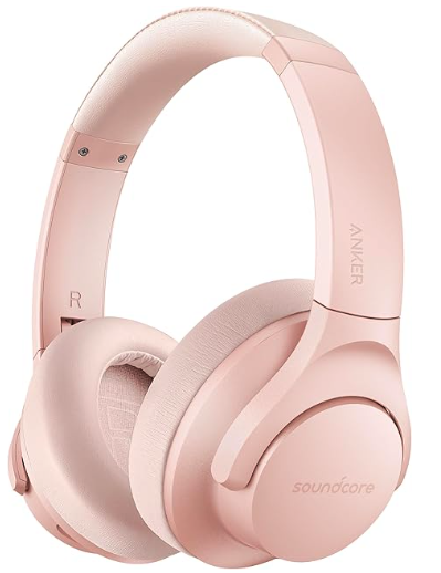 Pink Anker Soundcore headphones with big pads on the ear