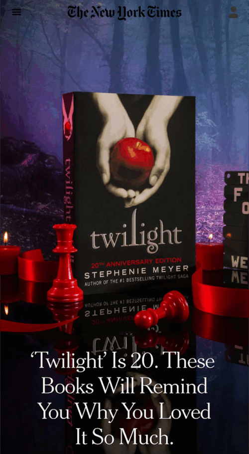 A copy of twilight against a shiny black base with red chess pieces and a welcome to forks sign against a creepy blue and pink forest background