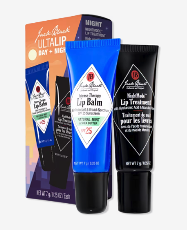 JackBlack UltaLip Day and Night set, one tube of blue spf 25 lip balm, and one black tube of night lip treatment 