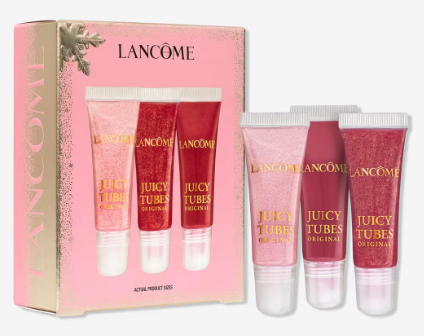 Lancome juicy tubes in pink and two darker pinks with a gift box 
