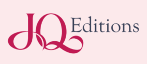 JQ Editions logo a deep pink curly J and Q next to the word editions in grey serif, against a light pink background