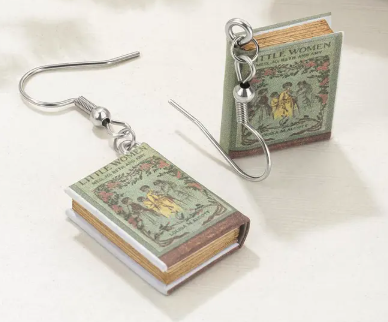 Personalized mini book earrings with tiny copies of Little Women 