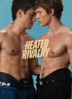The show poster with shirtless Ilya and Shane in hockey pants and no shirts leaning in and about to kiss each other