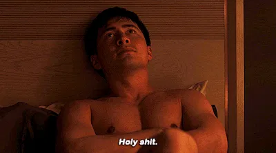 Shane Hollander says HOLY SHIT while laying shirtless in bed