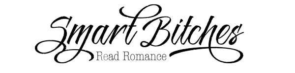 Smart Bitches read romance with the SB part written in our swoopy font, and the read romance in a typewriter style typeface.
