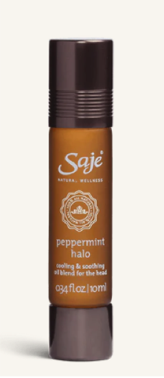 Saje Peppermint Halo oil roll on in a brown vial with lid