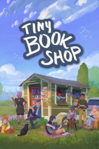 Tiny Bookshelf an illustrated image of different people reading and sitting around a book shop trailer parked in a field 