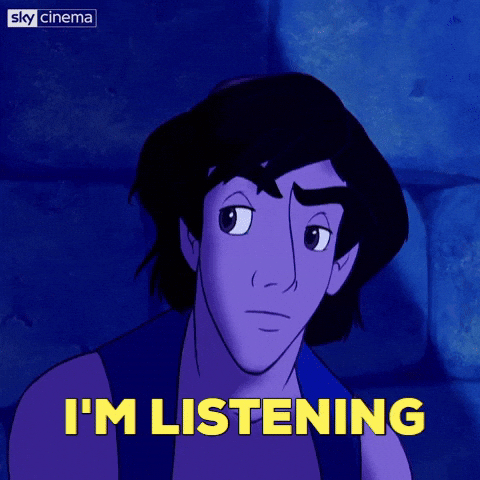 Aladdin from Disney's aladdin raises a brow and says I'm listening...