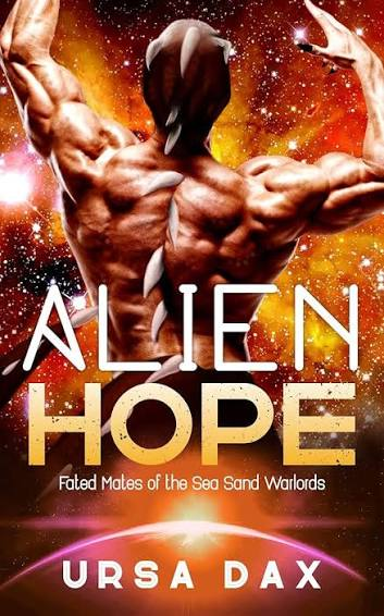 Alien Hope by Ursa Dax. A very tan, muscular man is facing away from us. I cannot stress how tan and muscular he is. He also has spikes coming out of the back of his hairless head and down his spine. 