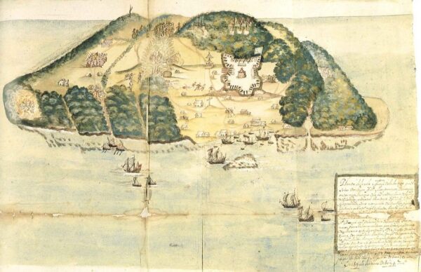 A wrinkled and creased hand-drawn map of Tortuga Island