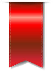 A red bookmark against a white background. The bookmark is a red ribbon with a notch cut into the bottom