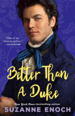 Better than the Duke: a white man with blue eyes, dark hair and sideburns is wearing a blue scarf over a white lace cravat with a high collared vintage jacket. He is looking at the viewer with a sort of snide smirk on his face. It's not very alluring.