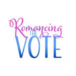 Romancing the Vote logo: Romancing in a pink script with The Vote in thin blue letters against a white background