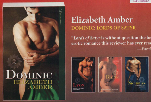 The four covers for the series, Dominic, Lyon, Raine, and Nocholas, all feature nude muscular men with either a strategic sheet of fabric of a hand covering their bits.