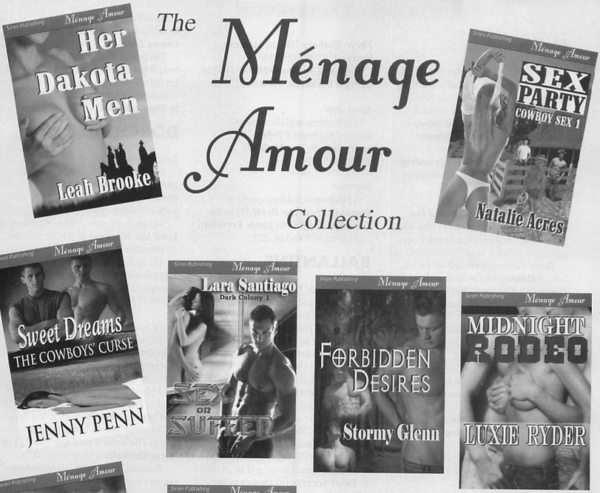 THere are six black and white covers, all featuring various muscular men in poses that flex, and every woman is topless with her hands over her nipples.