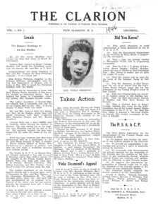 Page from The Clarion with a photo of Viola Desmond