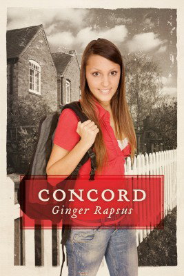 Concord by Ginger Rapsus. A very first-day-of-school-esque photo of a White woman with long straight brown hair, a white cami under a tight polo shirt and acid washed jeans with a backpack over her shoulder. She’s standing in front of a white picket fence and a black and white image of an old stone house. The plot of this book does NOT match the cover: Sarah Hastings, fleeing her latest foster home, gets caught in a thunderstorm. When the skies clear, she finds herself in 1862 Concord, Massachusetts, at the home of the March family from "Little Women." 